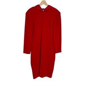 D’Ore Vintage Deep Red Cowl Neck Jewel Embellished Crepe Midi Cocktail Dress